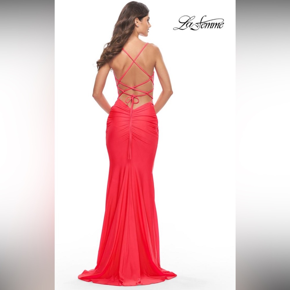 Elegant Orange/Red/Coral like Backless Evening Gown $478
